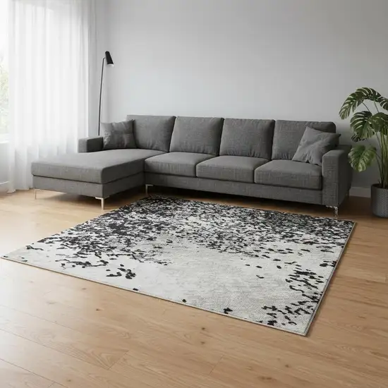 Black Gray And Silver Abstract Washable Area Rug With UV Protection Photo 2