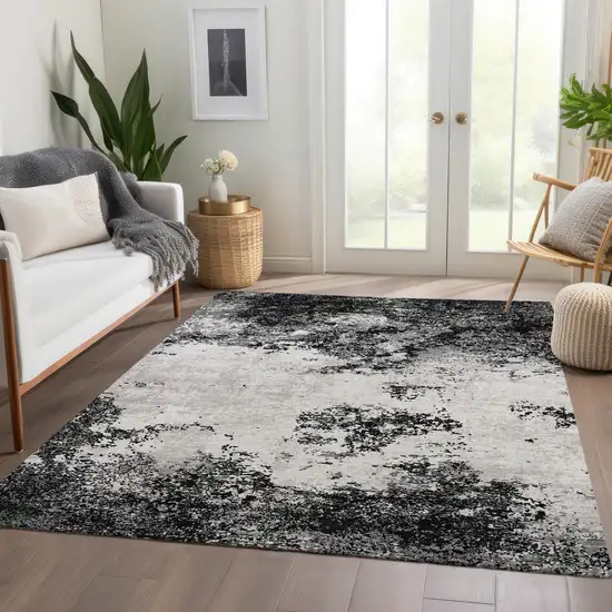 Black Gray And Silver Abstract Washable Area Rug With UV Protection Photo 5