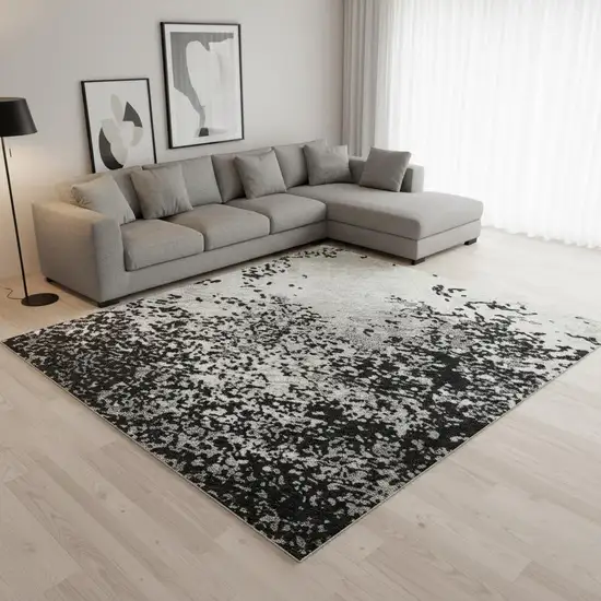 Black Gray And Silver Abstract Washable Area Rug With UV Protection Photo 2