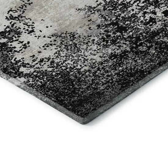 Black Gray And Silver Abstract Washable Area Rug With UV Protection Photo 8
