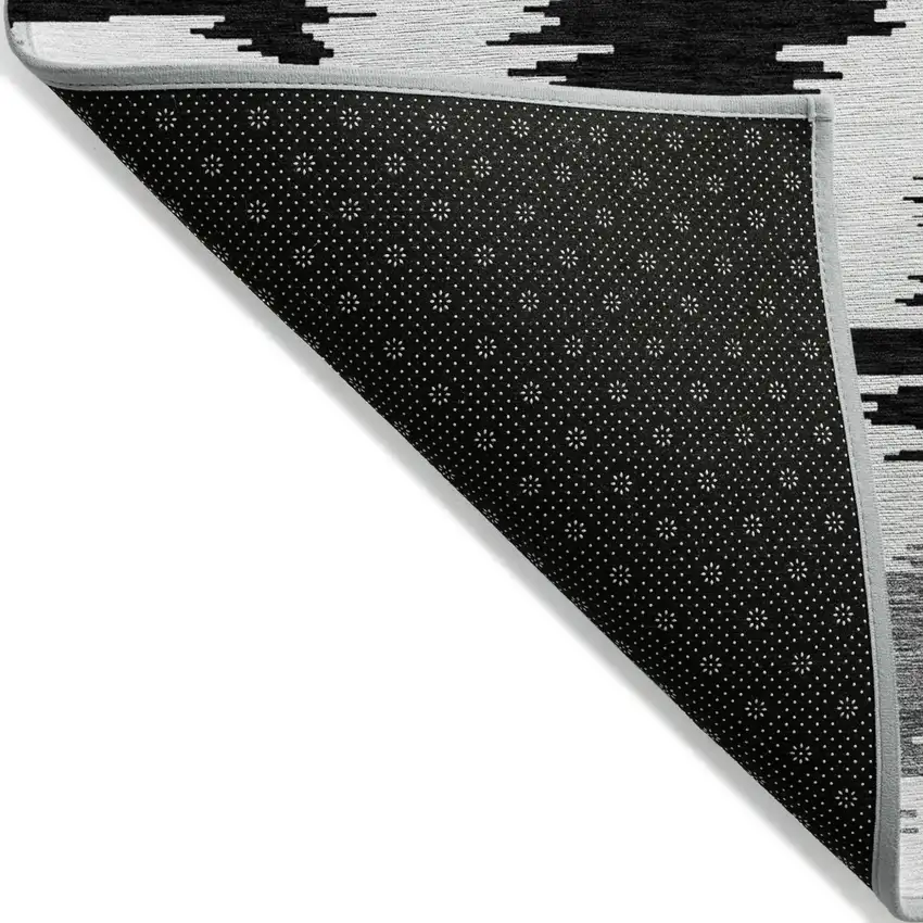 Black Gray And Silver Abstract Washable Indoor Outdoor Area Rug Photo 3