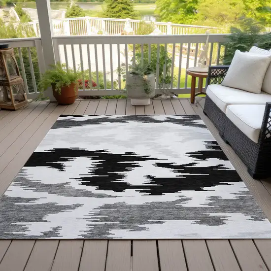 Black Gray And Silver Abstract Washable Indoor Outdoor Area Rug Photo 6