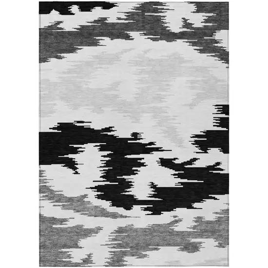 Black Gray And Silver Abstract Washable Indoor Outdoor Area Rug Photo 1
