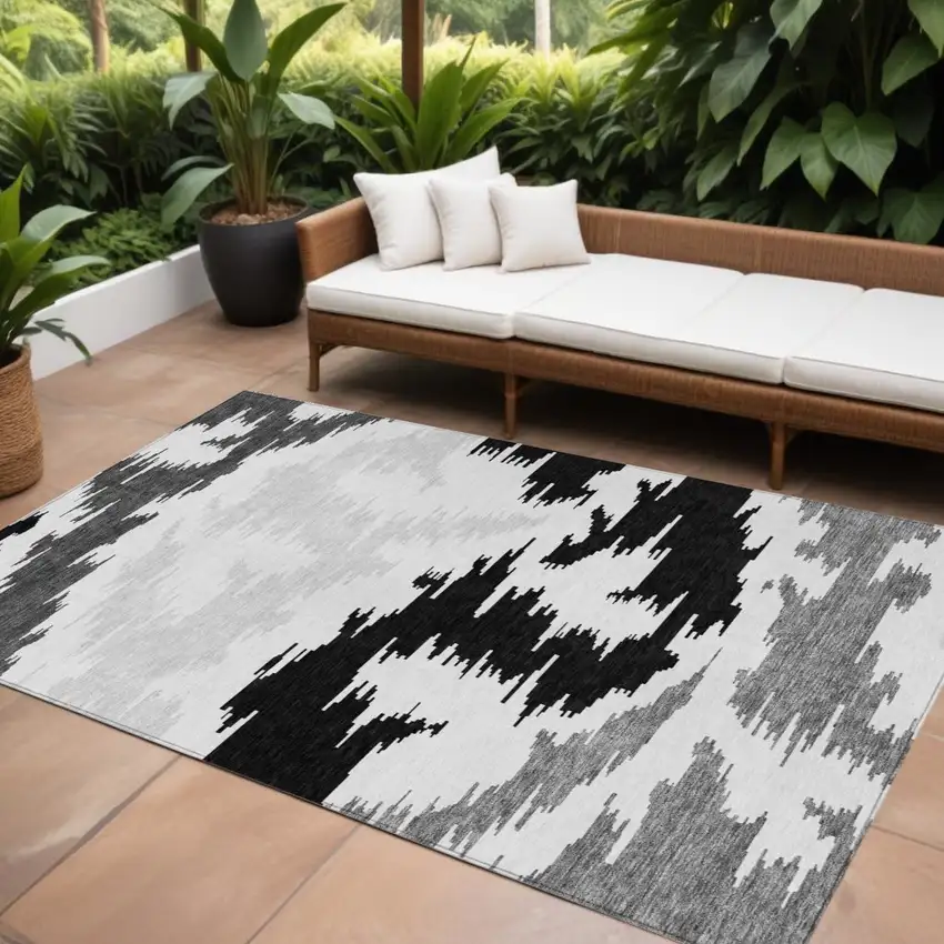Black Gray And Silver Abstract Washable Indoor Outdoor Area Rug Photo 1