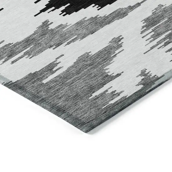 Black Gray And Silver Abstract Washable Indoor Outdoor Area Rug Photo 3