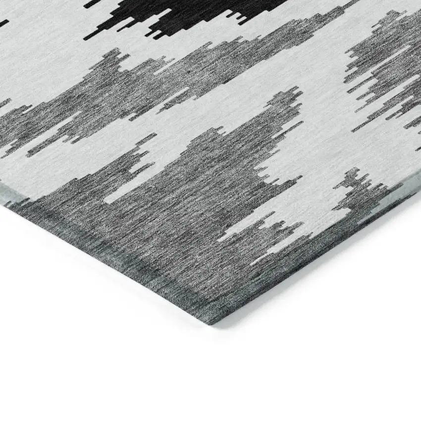Black Gray And Silver Abstract Washable Indoor Outdoor Area Rug Photo 3