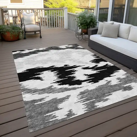 Black Gray And Silver Abstract Washable Indoor Outdoor Area Rug Photo 9