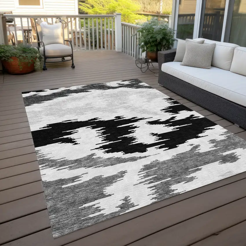 Black Gray And Silver Abstract Washable Indoor Outdoor Area Rug Photo 9
