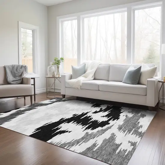 Black Gray And Silver Abstract Washable Indoor Outdoor Area Rug Photo 8