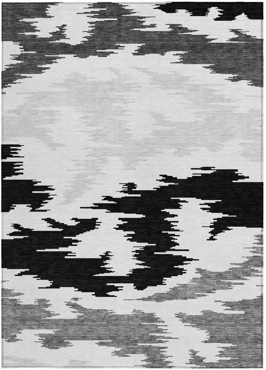 Black Gray And Silver Abstract Washable Indoor Outdoor Area Rug Photo 5