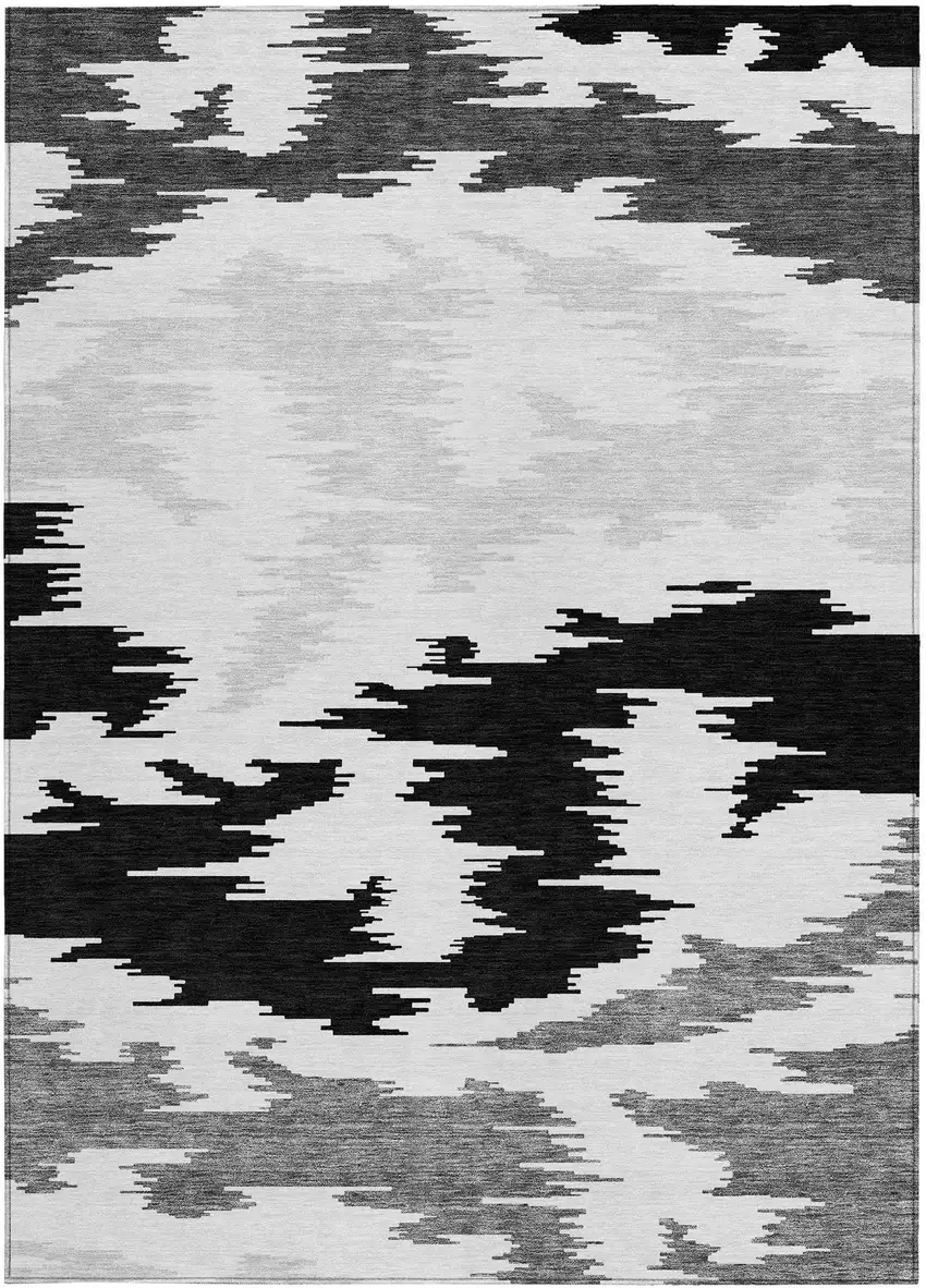 Black Gray And Silver Abstract Washable Indoor Outdoor Area Rug Photo 5