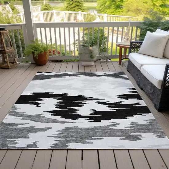 Black Gray And Silver Abstract Washable Indoor Outdoor Area Rug Photo 6