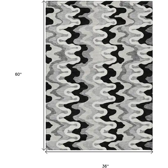 Black Gray And Silver Abstract Washable Indoor Outdoor Area Rug Photo 9