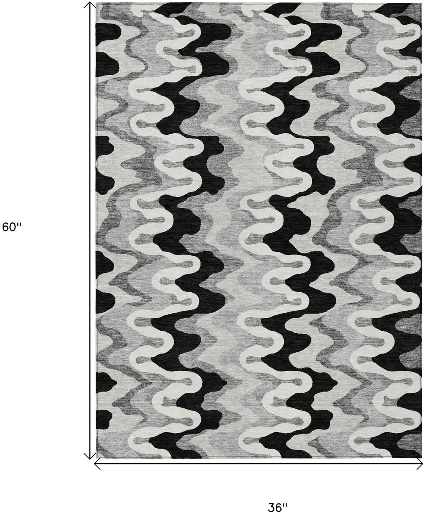 Black Gray And Silver Abstract Washable Indoor Outdoor Area Rug Photo 9
