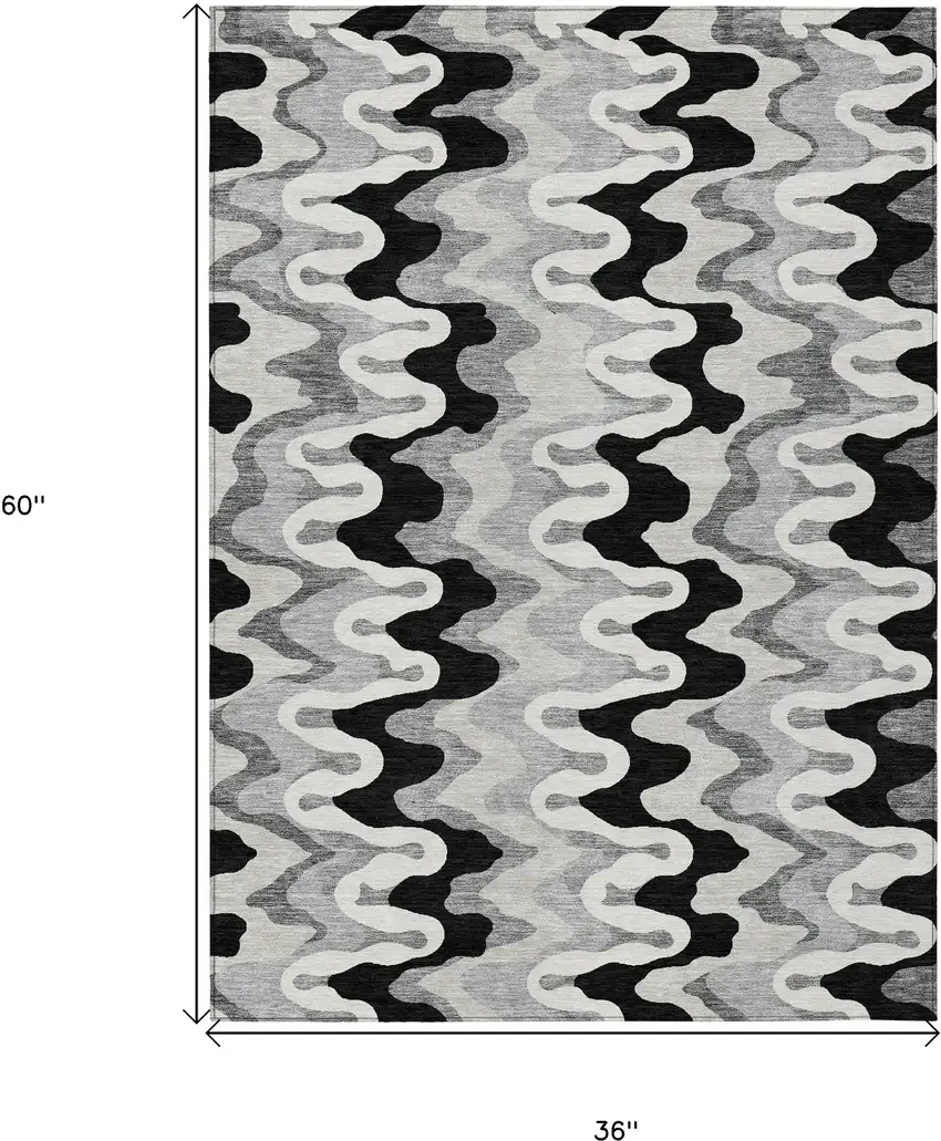 Black Gray And Silver Abstract Washable Indoor Outdoor Area Rug Photo 9