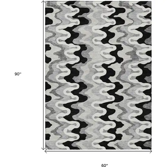 Black Gray And Silver Abstract Washable Indoor Outdoor Area Rug Photo 9
