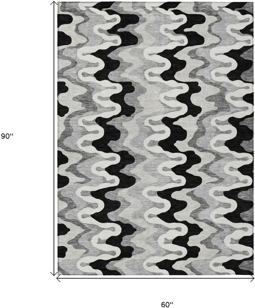 Black Gray And Silver Abstract Washable Indoor Outdoor Area Rug Photo 9
