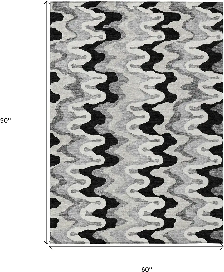 Black Gray And Silver Abstract Washable Indoor Outdoor Area Rug Photo 9