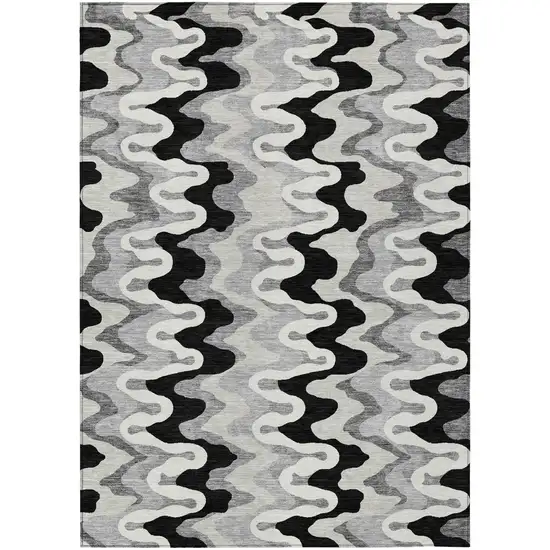 Black Gray And Silver Abstract Washable Indoor Outdoor Area Rug Photo 1