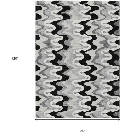 Black Gray And Silver Abstract Washable Indoor Outdoor Area Rug Photo 9