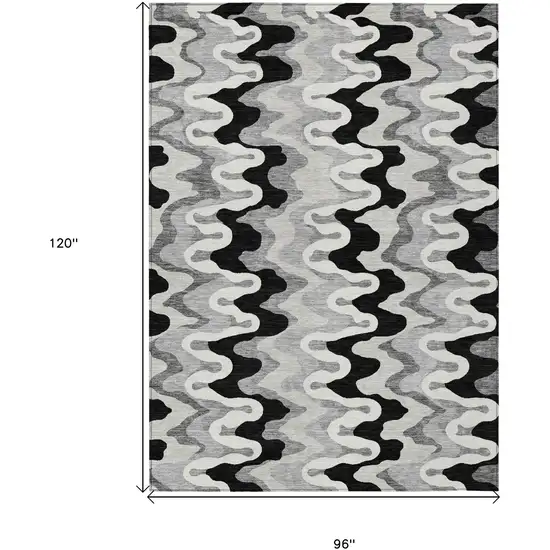 Black Gray And Silver Abstract Washable Indoor Outdoor Area Rug Photo 9