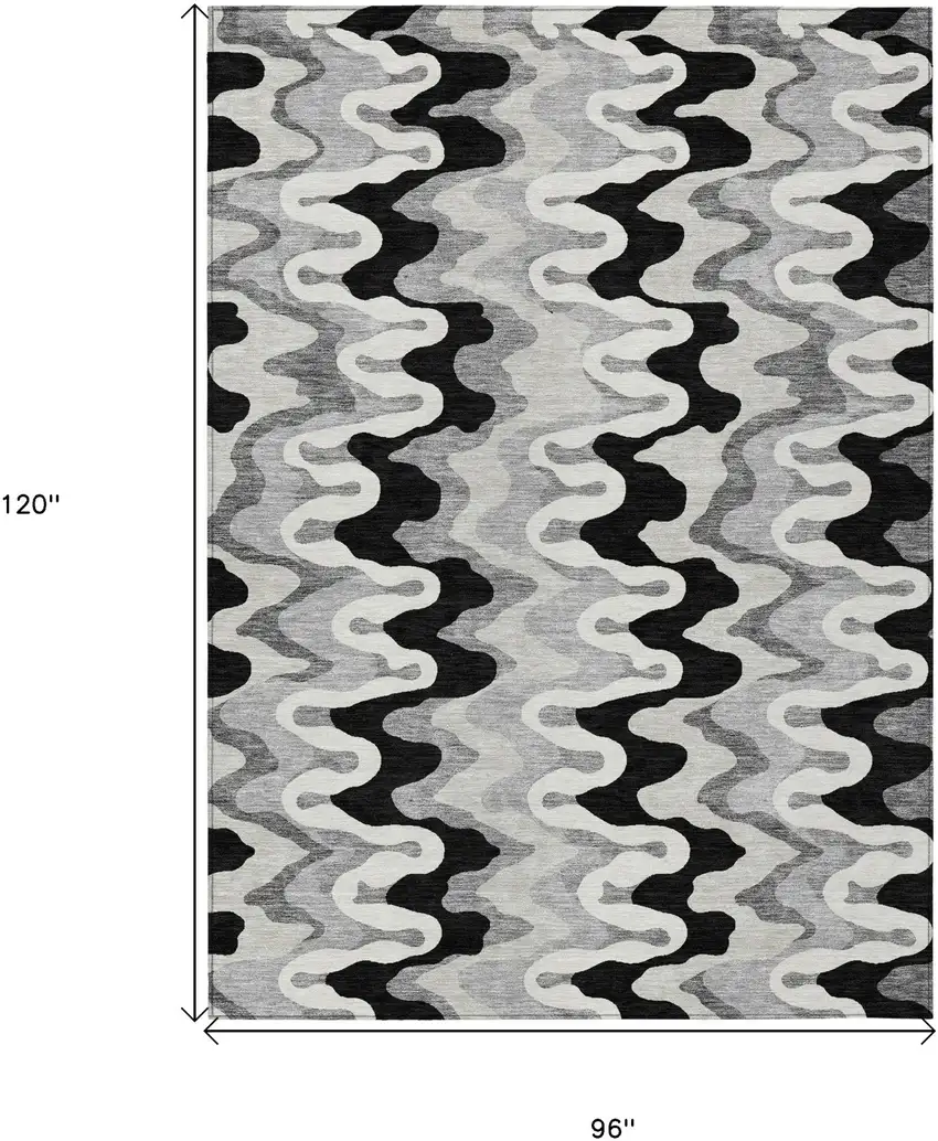 Black Gray And Silver Abstract Washable Indoor Outdoor Area Rug Photo 9