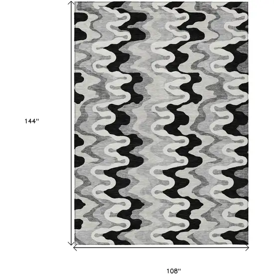 Black Gray And Silver Abstract Washable Indoor Outdoor Area Rug Photo 9