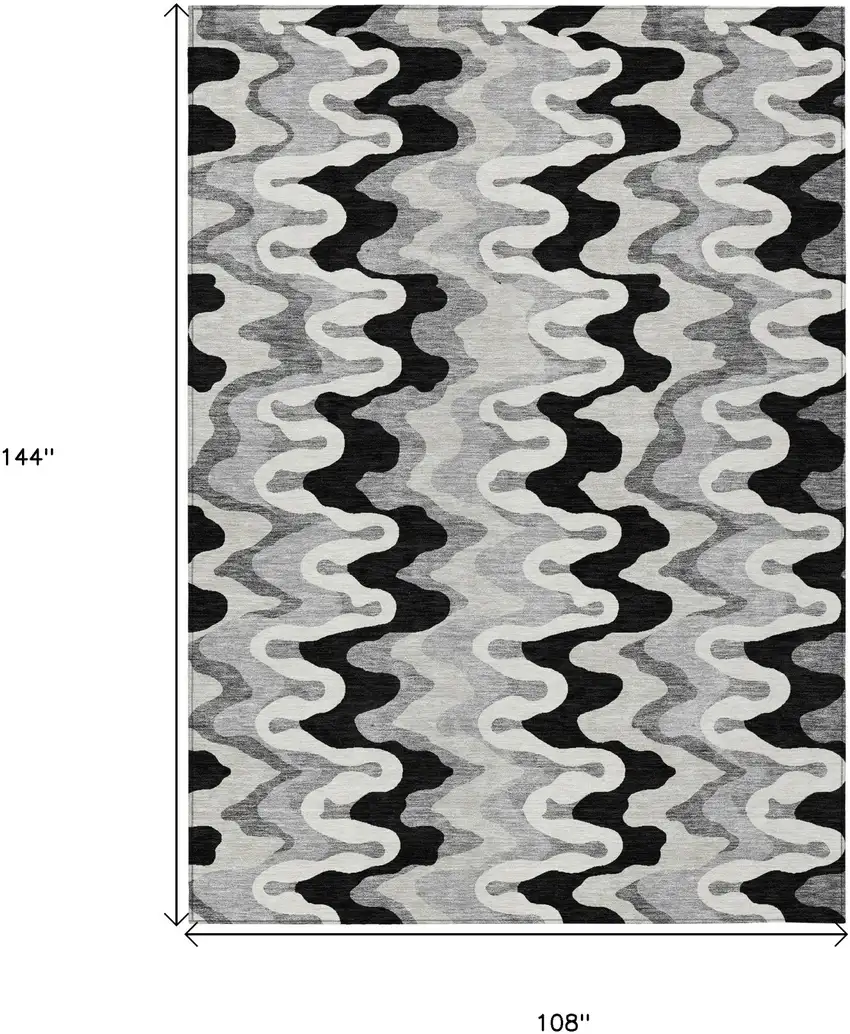 Black Gray And Silver Abstract Washable Indoor Outdoor Area Rug Photo 9