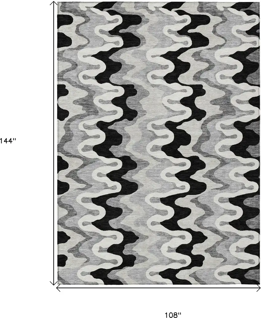 Black Gray And Silver Abstract Washable Indoor Outdoor Area Rug Photo 9