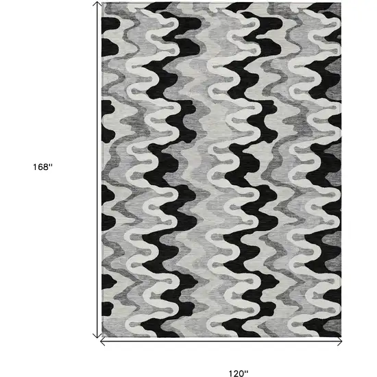 Black Gray And Silver Abstract Washable Indoor Outdoor Area Rug Photo 9
