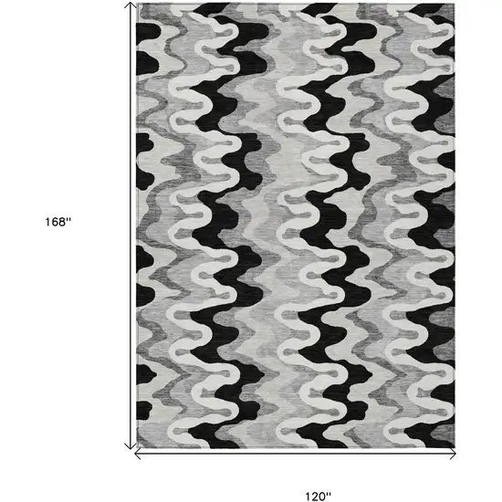 Black Gray And Silver Abstract Washable Indoor Outdoor Area Rug Photo 9