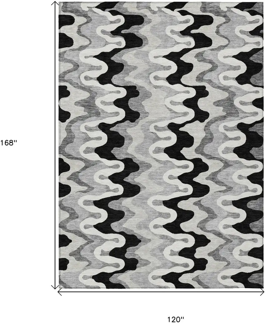 Black Gray And Silver Abstract Washable Indoor Outdoor Area Rug Photo 9