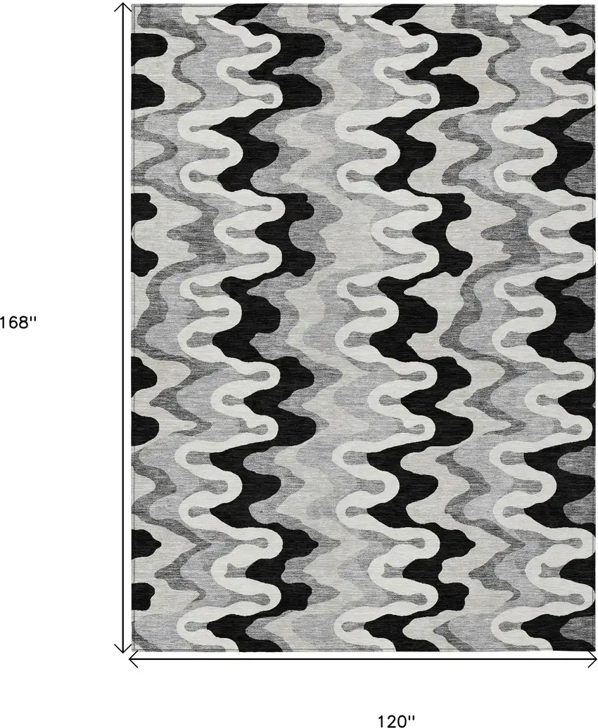 Black Gray And Silver Abstract Washable Indoor Outdoor Area Rug Photo 9