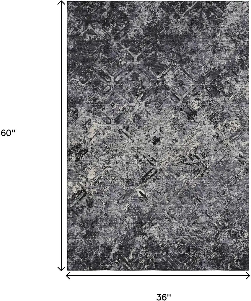 Black Gray And Silver Diamond Washable Area Rug With UV Protection Photo 3