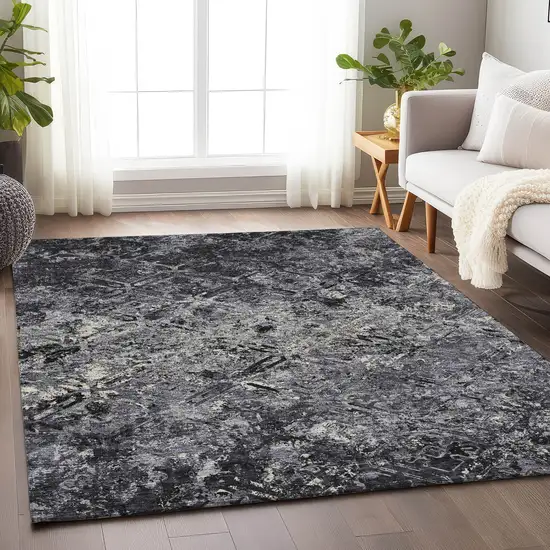 Black Gray And Silver Diamond Washable Area Rug With UV Protection Photo 5