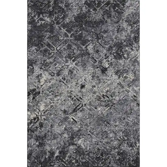 Black Gray And Silver Diamond Washable Area Rug With UV Protection Photo 1