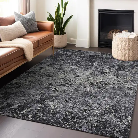 Black Gray And Silver Diamond Washable Area Rug With UV Protection Photo 6
