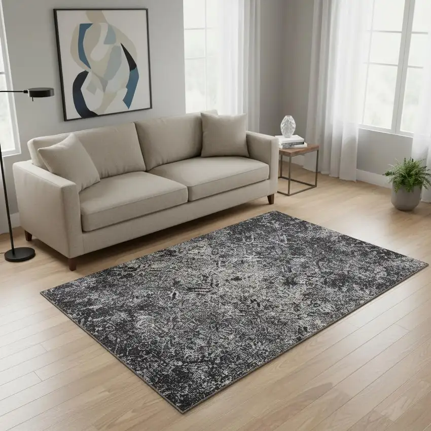 Black Gray And Silver Diamond Washable Area Rug With UV Protection Photo 2