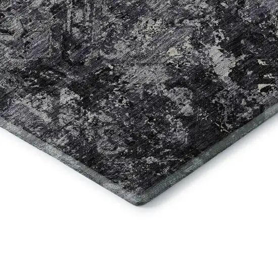 Black Gray And Silver Diamond Washable Area Rug With UV Protection Photo 8