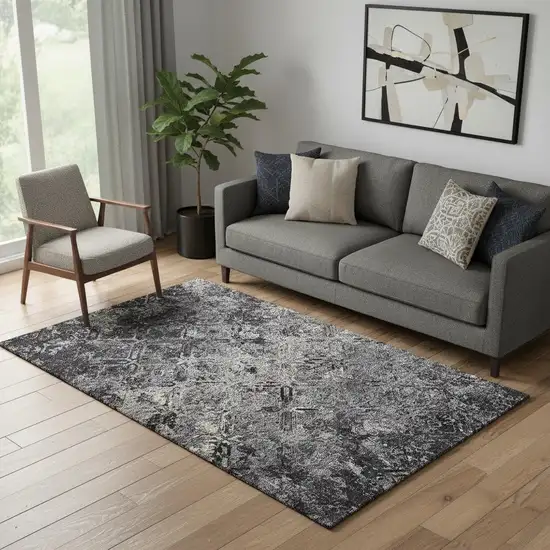 Black Gray And Silver Diamond Washable Area Rug With UV Protection Photo 1