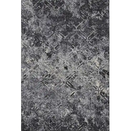 Black Gray And Silver Diamond Washable Area Rug With UV Protection Photo 4