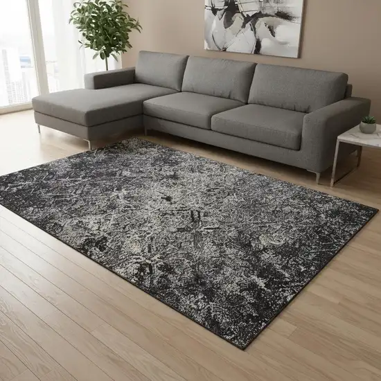 Black Gray And Silver Diamond Washable Area Rug With UV Protection Photo 2