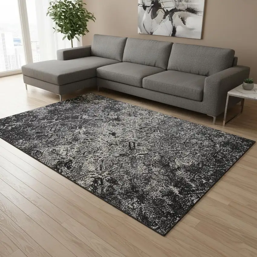 Black Gray And Silver Diamond Washable Area Rug With UV Protection Photo 2