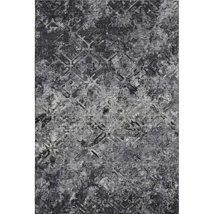 Photo of Black Gray And Silver Diamond Washable Area Rug With UV Protection