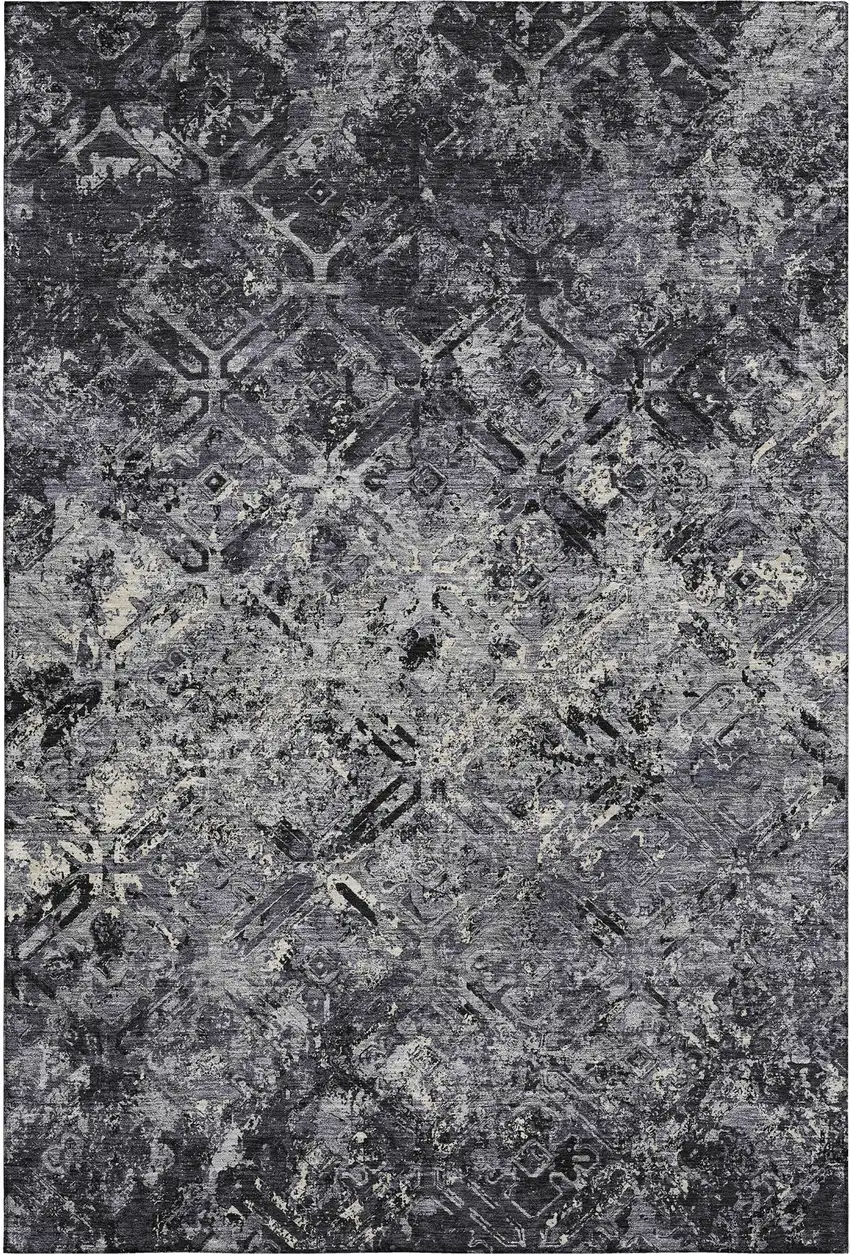 Black Gray And Silver Diamond Washable Area Rug With UV Protection Photo 1
