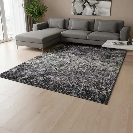 Black Gray And Silver Diamond Washable Area Rug With UV Protection Photo 2