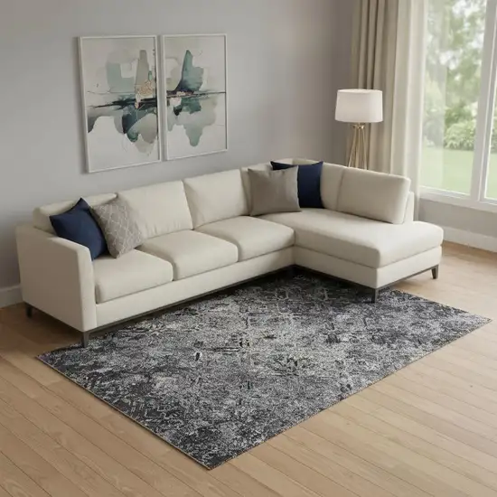 Black Gray And Silver Diamond Washable Area Rug With UV Protection Photo 1