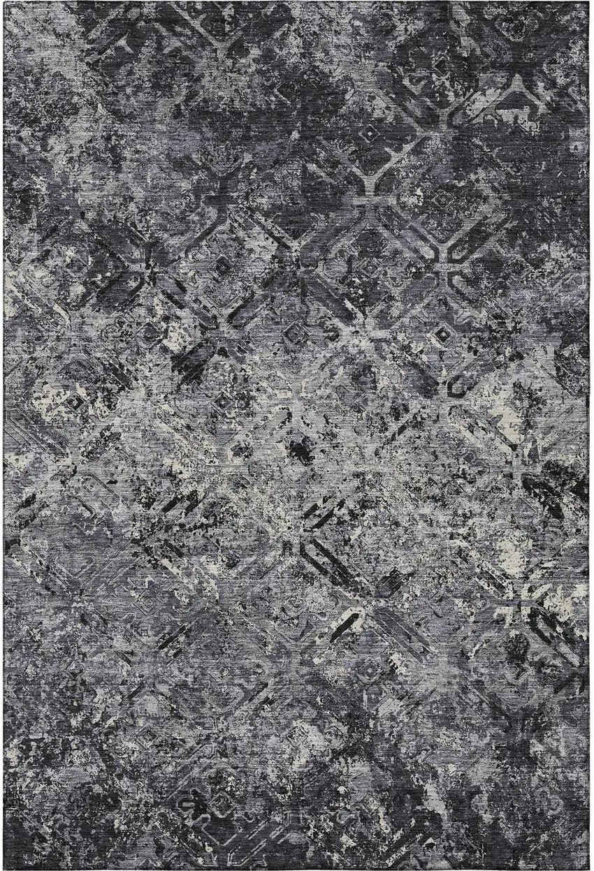 Black Gray And Silver Diamond Washable Area Rug With UV Protection Photo 3