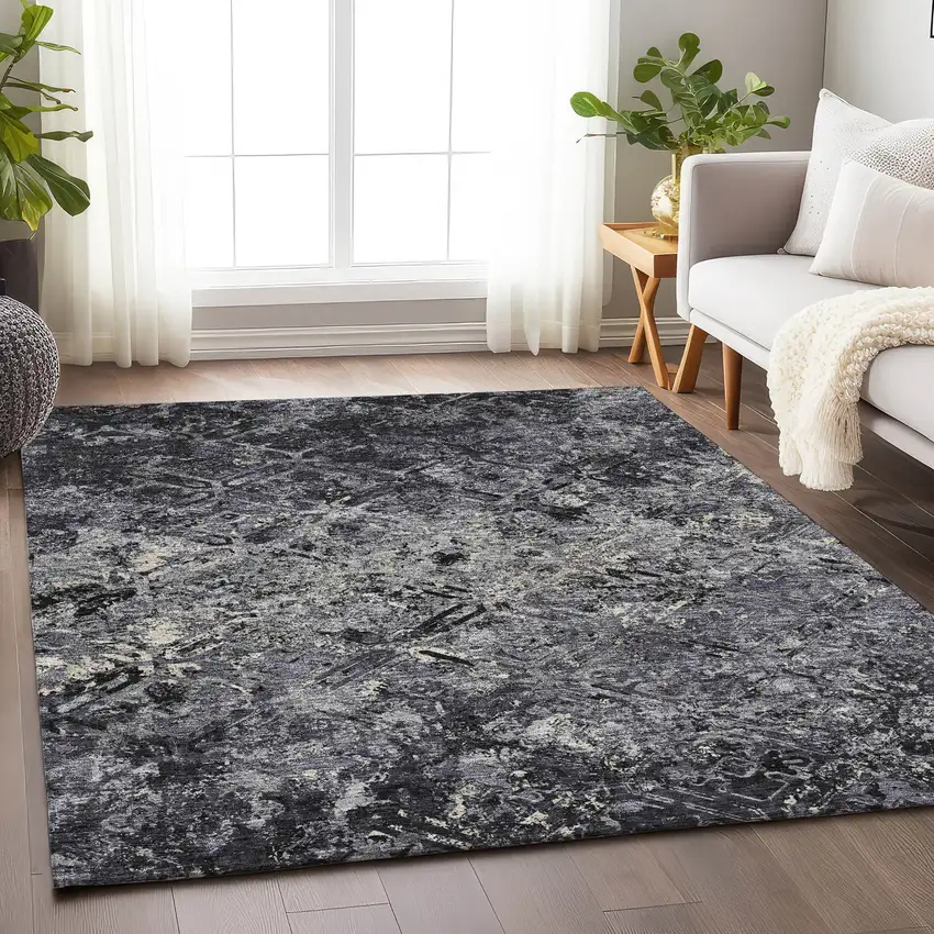 Black Gray And Silver Diamond Washable Area Rug With UV Protection Photo 4