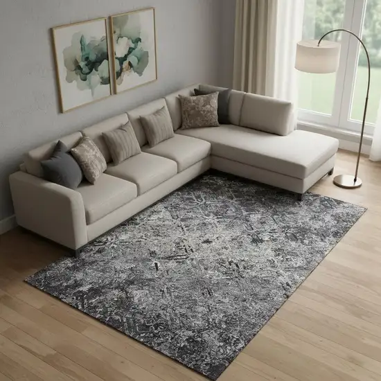 Black Gray And Silver Diamond Washable Area Rug With UV Protection Photo 1